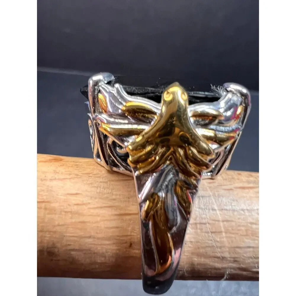 NEW Black spinel Phoenix ring in rhodium and vermeil over sterling silver size 7